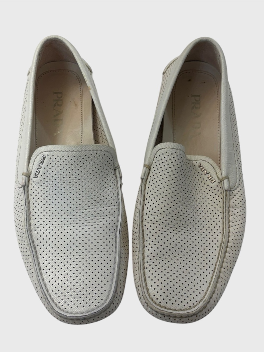PRADA White Perforated Leather Driving Moccasins Prada Size 7 US Men’s Size 8 - Picture 2 of 13